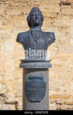 Busto dell'eccezionale comandante militare colonnello Mathias Miller nella fortezza di Tighina a Bender (Transnistria), Moldavia Foto Stock