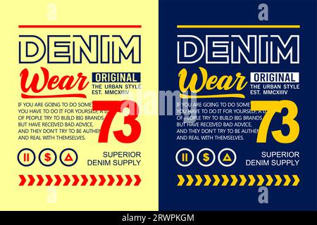 abbigliamento denim, stile urbano, per t-shirt, poster, etichette, ecc. progettazione vettoriale Illustrazione Vettoriale