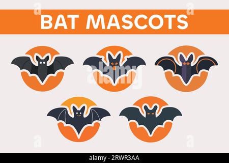 Halloween Bat Mascot, Bats Isolated Vector silhouette design. Illustrazione Vettoriale