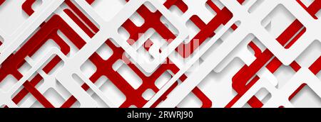 Design del banner della geometria del taglio cartaceo rosso e grigio. Sfondo tecnico astratto con strati di strisce di carta 3D. Illustrazione vettoriale Illustrazione Vettoriale