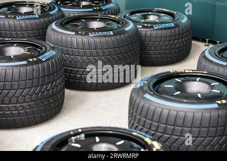 Suzuka, 21/09/2023, pneumatici Pirelli, pneus, pneumatico, pneu, pioggia bagnata, pluie, durante il Gran Premio di Formula 1 giapponese di Lenovo 2023, sedicesimo round del Campionato Mondiale di Formula 1 2023 dal 22 al 24 settembre 2023 sul Suzuka International Racing Course, a Suzuka Foto Stock