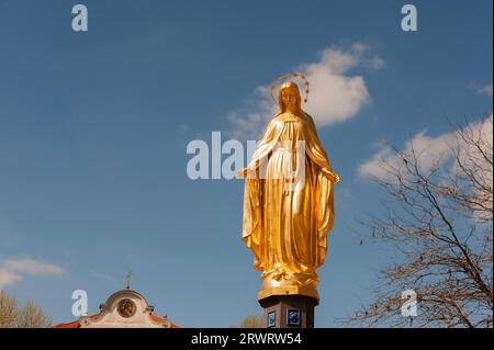 Statua della Vergine Maria di fronte al castello di Wurzach, Bad Wurzach, Baden-Württemberg, Germania, Europa Foto Stock