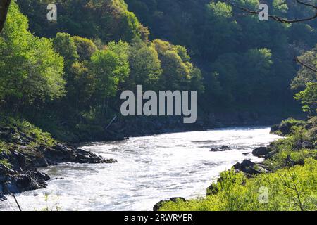 Mattina di Ishikari gawa Kamuikotan Foto Stock