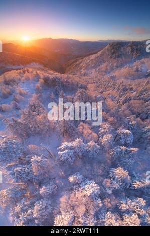 Mt. Fuji, the Yatsugatake mountain range and the Southern Alps Stock Photo