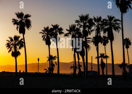 Molo di Venice Beach al tramonto in una calda giornata a Los Angeles, California, Stati Uniti Foto Stock