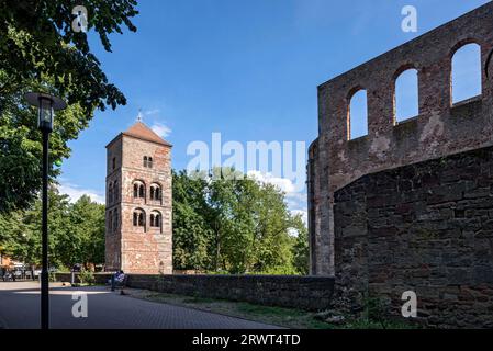 St Torre di Caterina, campanile medievale, romanico, rovine, monastero, abbazia, rovine dell'abbazia, città vecchia, Bad Hersfeld, Assia, Germania, Europa Foto Stock