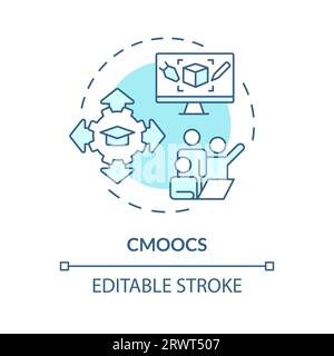 Concetto di cMOOC a icone lineari sottili blu 2D. Illustrazione Vettoriale