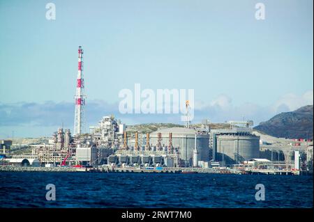 Raffineria di gas naturale nei pressi di Hammerfest nel nord della Norvegia Foto Stock