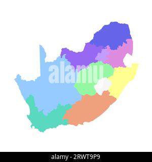 Illustrazione vettoriale isolata della mappa amministrativa semplificata del Sudafrica. Confini delle regioni. Silhouette multicolore. Illustrazione Vettoriale