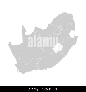 Illustrazione vettoriale isolata della mappa amministrativa semplificata del Sudafrica. Confini delle province (regioni). Silhouette grigie. Contorno bianco. Illustrazione Vettoriale