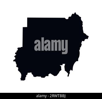 Icona di illustrazione semplificata isolata vettoriale con silhouette nera della mappa Sudan. Sfondo bianco. Illustrazione Vettoriale