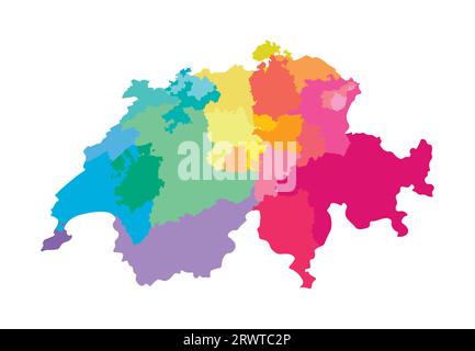 Illustrazione vettoriale isolata della mappa amministrativa semplificata della Svizzera. Confini delle regioni. Silhouette multicolore. Illustrazione Vettoriale