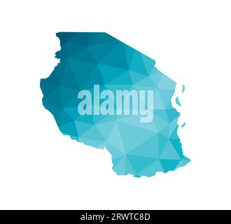 Icona di illustrazione vettoriale isolata con silhouette blu semplificata della mappa della Tanzania. Stile geometrico poligonale, forme triangolari. Sfondo bianco. Illustrazione Vettoriale