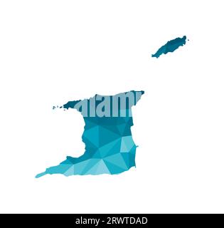 Icona di illustrazione vettoriale isolata con silhouette blu semplificata della mappa Trinidad e Tobago. Stile geometrico poligonale, forme triangolari. Schiena bianca Illustrazione Vettoriale