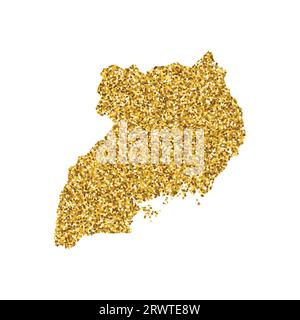 Illustrazione vettoriale isolata con mappa Uganda semplificata. Decorato con una texture glitter dorata brillante. Decorazione di Capodanno e Natale per il gree Illustrazione Vettoriale