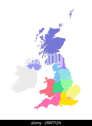 Illustrazione vettoriale isolata della mappa amministrativa semplificata del Regno Unito di Gran Bretagna e Irlanda del Nord. Confini delle regioni. Mul Illustrazione Vettoriale