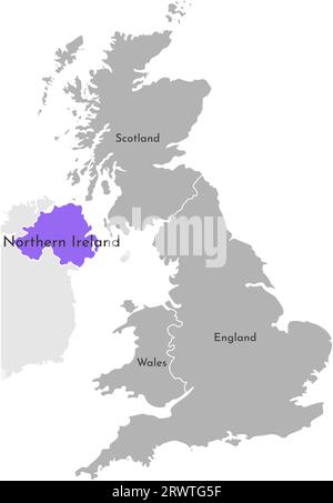Icona di illustrazione semplificata con isolamento vettoriale. Sagoma grigia delle province del Regno Unito di Gran Bretagna e Irlanda del Nord. Administra selezionata Illustrazione Vettoriale