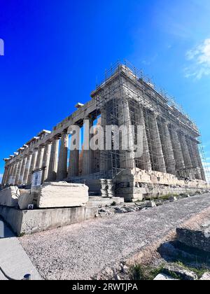 Una verticale dell'Acropoli, Partenona di Atene, Grecia Foto Stock