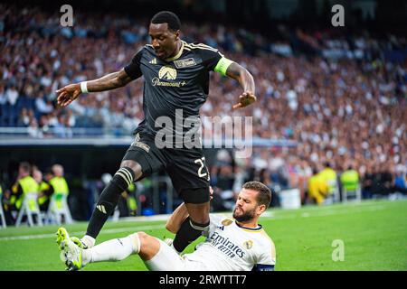 Madrid, Spagna. 20 settembre 2023. Sheraldo Becker (Union Berlin) visto in azione contro Nacho Fernandez (Real Madrid) durante la partita di calcio tra Real Madrid e Union Berlin valida per la giornata 01 della UEFA Champions League giocata allo stadio Santiago Bernabeu. Champions League Matchday 01 risultato finale: Real Madrid 1 : 0 Union Berlin Credit: SOPA Images Limited/Alamy Live News Foto Stock