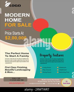 Volantino promozione commerciale immobiliare moderna casa in vendita Illustrazione Vettoriale