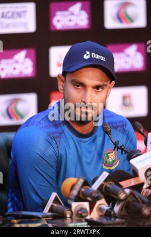 Il capitano di Litton Das la nazionale ODI del Bangladesh partecipa a una conferenza stampa pre-partita al SBNCS di Mirpur, Dacca, Bangladesh, 20 settembre 2023. Il ne Foto Stock