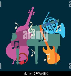 Set di strumenti musicali astratti e colorati. Logo o poster Illustrazione Vettoriale