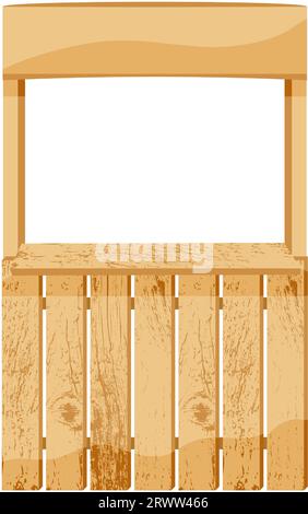 Cabina esterna in legno per la vendita all'aperto. Stallo del mercato per il commercio al dettaglio.illustrazione vettoriale. Illustrazione Vettoriale