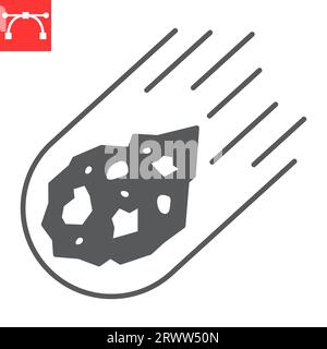 Icona glifo asteroide, cosmo e cometa, icona vettore meteorite, grafica vettoriale, segno solido tratto modificabile, eps 10. Illustrazione Vettoriale