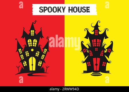 Halloween Spooky House Vector silhouette Illustrazione Vettoriale