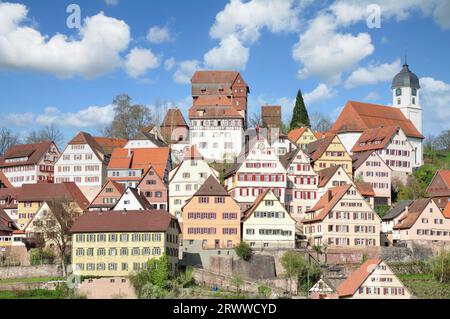 Pittoresca città di Altensteig nel distretto di Calw, Foresta Nera, Germania Foto Stock