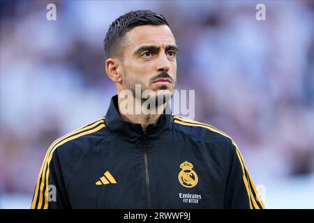 Madrid, Spagna. 20 settembre 2023. Joselu Mato del Real Madrid CF durante la partita di UEFA Champions League, gruppo C, tra Real Madrid e Union Berlin ha giocato allo stadio Santiago Bernabeu il 20 settembre 2023 a Madrid, in Spagna. (Foto di Cesar Cebolla/PRESSINPHOTO) crediti: PRESSINPHOTO SPORTS AGENCY/Alamy Live News Foto Stock