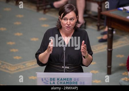 Bruxelles, Belgio. 21 settembre 2023. Yngvild Ingels di N-va è stato raffigurato durante una sessione plenaria della camera al Parlamento federale di Bruxelles giovedì 21 settembre 2023. BELGA PHOTO NICOLAS MAETERLINCK Credit: Belga News Agency/Alamy Live News Foto Stock