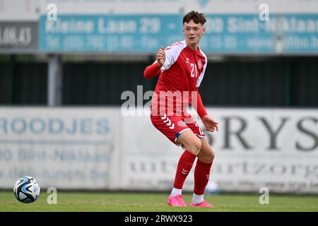 Sint Niklaas, Belgio. 19 settembre 2023. Tristan Panduro (21), Danimarca, nella foto di martedì 19 settembre 2023 a Sint-Niklaas, Belgio, durante una partita di calcio amichevole tra le squadre nazionali Under 16 della Danimarca e del Portogallo. Credito: Sportpix/Alamy Live News Foto Stock