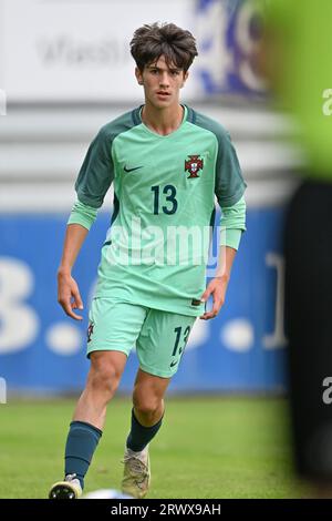 Rafael Magalhaes (13) del Portogallo raffigurato durante una partita di calcio amichevole tra le squadre nazionali Under 16 della Danimarca e del Portogallo martedì 19 settembre 2023 a Sint-Niklaas, Belgio. FOTO SPORTPIX | David Catry Foto Stock