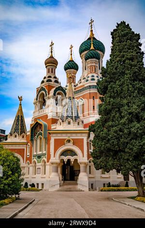 La cattedrale ortodossa russa di San Nicola a Nizza, la più grande cattedrale ortodossa orientale dell'Europa occidentale e un monumento nazionale in Francia Foto Stock