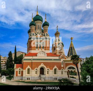 La cattedrale ortodossa russa di San Nicola a Nizza, la più grande cattedrale ortodossa orientale dell'Europa occidentale e un monumento nazionale in Francia Foto Stock