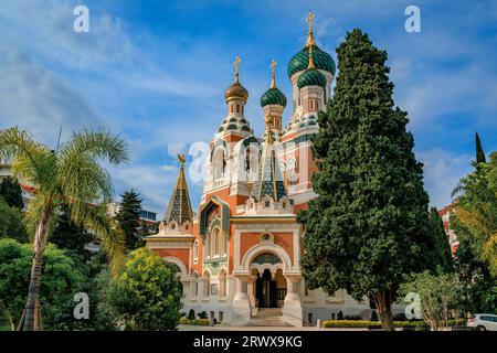 La cattedrale ortodossa russa di San Nicola a Nizza, la più grande cattedrale ortodossa orientale dell'Europa occidentale e un monumento nazionale in Francia Foto Stock