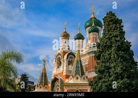 La cattedrale ortodossa russa di San Nicola a Nizza, la più grande cattedrale ortodossa orientale dell'Europa occidentale e un monumento nazionale in Francia Foto Stock