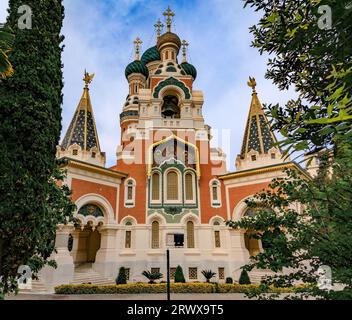 La cattedrale ortodossa russa di San Nicola a Nizza, la più grande cattedrale ortodossa orientale dell'Europa occidentale e un monumento nazionale in Francia Foto Stock