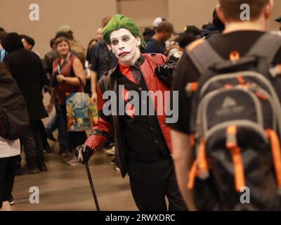 I cosplayer vestiti da Joker partecipano al fan Expo Canada al Metro Toronto Convention Centre. La Canadian National Exhibition si svolge dal 18 agosto al 4 settembre 2023 presso l'Exhibition Place di Toronto. E' una tradizione di fine estate dal 1879. Foto Stock