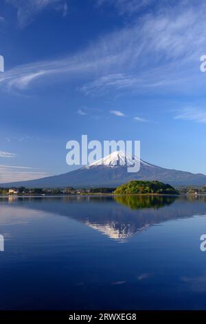 Fuji e Blue Sky all'inizio dell'estate da Oishi Park, Kawaguchiko Foto Stock