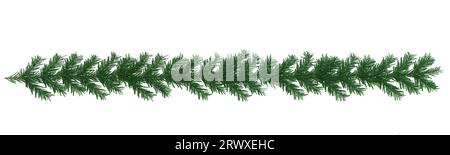 Bordo del ramo dell'albero di Natale isolato su sfondo bianco trasparente, ghirlanda di abete di Natale Foto Stock
