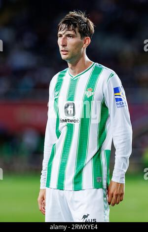 Barcellona, Spagna. 16 settembre 2023. Juan Miranda in azione durante la partita LaLiga EA Sports tra FC Barcelona e Real Betis all'Estadi Olimpic L Foto Stock