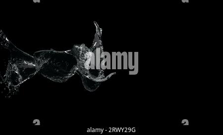 Spruzzi d'acqua fluttuanti su sfondo nero Foto Stock