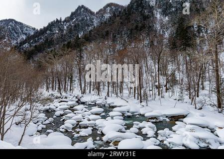 Ishikari gawa a metà inverno Foto Stock