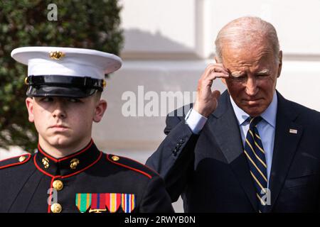 21 settembre 2023, Distretto di Columbia, Distretto di Columbia, USA: Il presidente Joe Biden attende l'arrivo del presidente ucraino Volodymyr Zelenskyy alla Casa Bianca. Il presidente Zelenskyy ha visitato le Nazioni Unite e ha parlato con i legislatori per raccogliere sostegno nella sua guerra contro la Russia. (Immagine di credito: © Aaron Schwartz/ZUMA Press Wire) SOLO USO EDITORIALE! Non per USO commerciale! Foto Stock