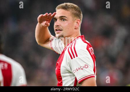 Amsterdam, Pays Bas. 21 settembre 2023. Kenneth TAYLOR di Amsterdam celebra il suo gol durante la partita di calcio del gruppo B di UEFA League Europa tra l'Ajax Amsterdam e l'Olympique de Marseille il 21 settembre 2023 allo stadio Johan Cruijff Arena di Amsterdam, Paesi Bassi - foto Matthieu Mirville/DPPI Credit: DPPI Media/Alamy Live News Foto Stock