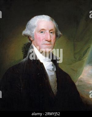 George Washington (1732 – 1799) ufficiale militare americano, statista e padre fondatore che fu il primo presidente degli Stati Uniti dal 1789 al 1797. George Washington, 1795, dipinto di Gilbert Stuart Foto Stock