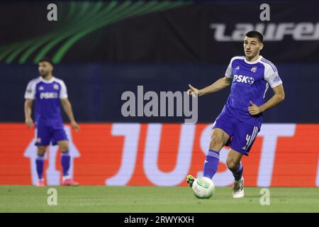 Zagabria, Croazia. 21 settembre 2023. Bosko Sutalo della Dinamo zagabria in azione durante la partita del gruppo C della UEFA Europa Conference League tra Dinamo Zagabria e Astana allo Stadion Maksimir il 21 settembre 2023 a Zagabria, Croazia. Foto: Luka Stanzl/PIXSELL credito: Pixsell/Alamy Live News Foto Stock