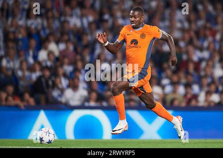 Marcus Thuram dell'FC Internazionale in azione durante la partita di UEFA Champions League tra Real Sociedad e FC Internazionale alla reale Arena di settembre Foto Stock